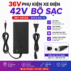 Sạc Xe Điện 36V - Bộ Sạc 42V 2A DC 5.5x2.5mm, Sạc Pin Lithium Xe Điện 36V Có Đèn Báo, Bảo Vệ Quá Áp Quá Dòng
