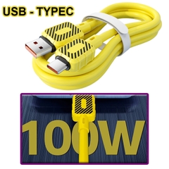 Cáp Sạc Điện Thoại VC Sạc Nhanh 100W 6A Màu Vàng Đen Silicon Chống Đứt Dài 100Cm