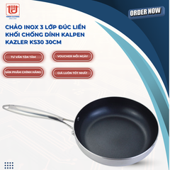 Kalpen Chảo inox 3 lớp liền khối chống dính Daikin Kazler - Size 20 - 26 - 28 - 30cm