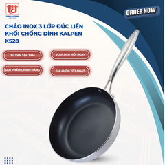 Kalpen Chảo inox 3 lớp liền khối chống dính Daikin Kazler - Size 20 - 26 - 28 - 30cm