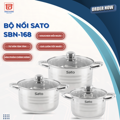 Sato Bộ 3 chiếc nồi inox SBN-168
