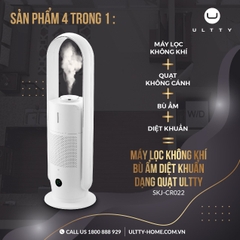 Quạt Tháp Không Cánh Lọc Không Khí Bù Ẩm, Diệt Khuẩn ULTTY SKJ-CR022, Bộ Lọc HEPA H13 Loại Bỏ 99,97% Bụi Mịn, Vi Khuẩn, Bù Ẩm 3 Cấp, Diệt Khuẩn Bằng Tia UV, Làm Mát 9 Cấp