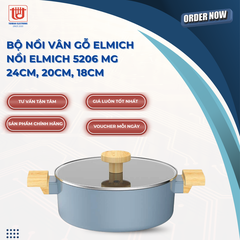 Elmich Nồi Chống Dính Vân Gỗ Nature EL-5206 | 18cm - 20cm - 24cm