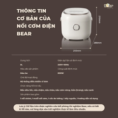 Nồi Cơm Điện Bear 3L SB-NC30A 5 lớp lót nồi, Cơm ngon trọn vị truyền thống