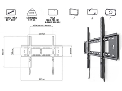 Khung treo tivi sát tường cỡ đại Ergotek E97 60 – 110 inch