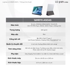 Màn Hình Di Động LG Gram View 16MR70.ASDA5 16 inch 2K WQXGA (2560 x 1600) IPS