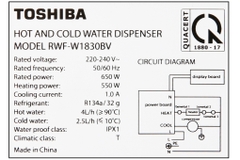 Cây nước nóng lạnh Toshiba RWF-W1830BV(K) 650W