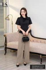 Quần Ống Rộng Cá Sườn Cúc Bọc Viền, Thanh Lịch NKQU2310001