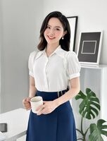 Áo Sơ Mi Biến Kiểu Xếp Vai NK Fashion Công sở Nữ Thanh Lịch Vải Mềm Mịn NKSM2405018