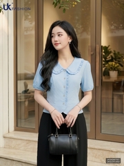 Sơ mi chấm bi bèo cổ nẹp UKSM2607001 ( Áo rời, Không kèm CV/QU/PK )