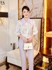 Sơ mi hoa phối cổ hoa gấu kiểu cách mới NKSM2506025