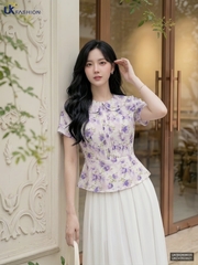 Sơ mi cổ sen họa tiết mí dọc UKSM2606020 ( Áo rời , không kèm CV/QU/PK )