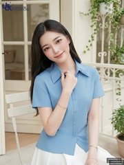 Sơ mi cổ đức V mí lá xếp eo UKSM2606015 ( Áo rời không kèm QU/CV/PK )