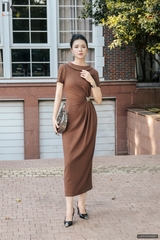 Đầm thun xếp eo cổ giếng mềm mịn, dễ mặc LUDV2503007