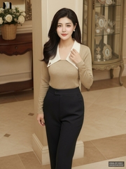 Áo len chấm phối lá cổ điệu đà UNAL2510001