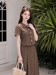 Sơ mi cổ sen chấm bi dịu dàng, ghép set điệu NKSM2605015