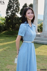 Đầm kẻ cổ đức xếp thân cực kì xinh đẹp và duyên dáng NKDV2504005