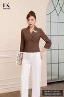 Áo Vest Lửng Giao Cúc Phối Lá Cổ  NKAK2307001