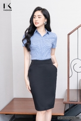 Sơ Mi Kẻ Nẹp Chéo Cộc Tay NKSM2012010