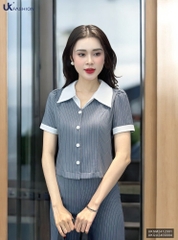 Sơ Mi Kẻ Cúc Nẹp Phối Cổ Đức Thanh Lịch, Trẻ Trung UKSM2412001 ( Ko kèm QU/CV/PK)
