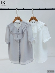 Áo sơ mi cộc tay bèo cổ kiểu cách, dễ thương, mới đẹp NKSM2501027