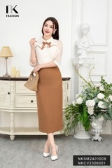 NK Fashion Áo Sơ Mi Cổ Đức Thêu Hoa Nơ Phối Cổ Nữ Tính, Thanh Lịch, Trẻ Trung NKSM2401009
