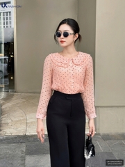 Sơ mi chấm hoa cổ bèo kép, màu tươi tắn, điệu đà UKFSM2409015
