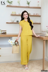 Bộ đồ đũi lanh sơ mi vạt tròn mặc nhà, đi chơi đều thoải mái, tự tin NKBD2505006