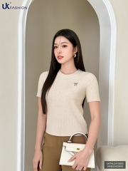 Áo Len Cộc Tay Thêu Nơ UK Fashion Công Sở Nữ Nữ Tính, Thanh Lịch Vải Mềm Mịn UKFAL2410002