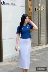 Chân váy bút chì xẻ trước UK fashion dáng dài qua gối,chất liệu mềm mịn, thiết kế công sở cao cấp UKCV2401002