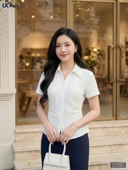 Sơ mi cổ đức V mí lá xếp eo UKSM2606015 ( Áo rời không kèm QU/CV/PK )