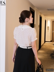Sơ Mi Chấm Bi Phối Cổ Trẻ Trung, Thanh Lịch Chất Vải Mềm NKSM2501024