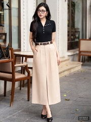 Chân váy kaki xẻ trước dễ mặc, hiện đại NKCV2603001