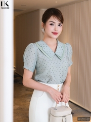 Sơ Mi Chấm Bi Phối Cổ Trẻ Trung, Thanh Lịch Chất Vải Mềm NKSM2501024