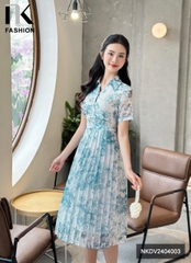 NK Fashion Đầm Cổ Bẻ Tùng Dập Ly Nữ Tính, Thời Trang, Sang Trọng NKDV2404003