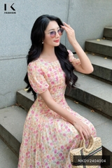 NK Fashion Đầm Hoa Xếp Ngực Tay Bồng Thướt Tha, Thời Trang, Nữ Tính NKDV2404004