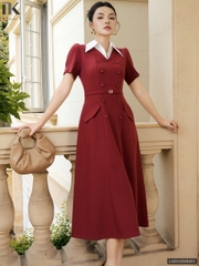 Đầm phối cổ cúc bọc kiểu dáng thanh lịch, sang chảnh LUDV2506001