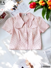 Sơ mi chấm bi cổ kiểu bo gấu xinh xắn, nhẹ nhàng, dễ phối đồ NKSM2502008