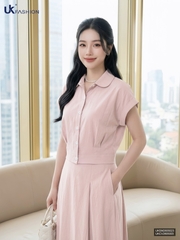 Sơ mi cổ đức tròn bo gấu trẻ, mềm mịn, nhẹ nhàng UKSM2605023 ( Không kèm chân váy + PK )