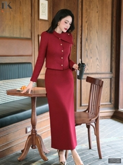 Chân váy bút chì suông diễu ly ghép set cực sang xịn LUCV2512001