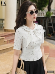 Sơ mi hoa nhí vạt nơ NKSM2606021 ( Áo rời không kèm CV/Qu/PK )