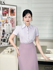 Sơ Mi Kẻ Cổ Đức Phối Cổ Viền Thời Trang Công Sở NK Fashion Trang Nhã, Trẻ Trung, Vải Mềm NKSM2501006