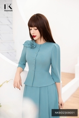 Set Sơ Mi Cổ Hoa Vai+Chân Váy Xòe Xếp NKBD2309001