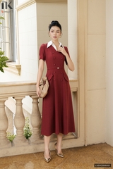 Đầm phối cổ cúc bọc kiểu dáng thanh lịch, sang chảnh LUDV2506001