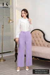 Quần Ống Rộng Cá Sườn Cúc Bọc Viền, Thanh Lịch NKQU2310001