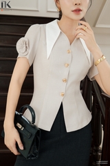 Sơ mi hoa tay phối cổ kiểu dáng mới cực xinh LUSM2505007