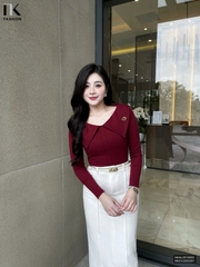 Áo len lá cổ mí kép kiểu cách, dịu dàng NKAL2510003