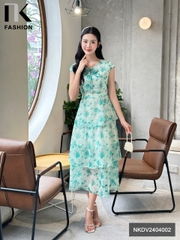 NK Fashion Đầm Xoè Vai Chờm Nơ Cổ Dịu Dàng, Thời Trang, Nữ Tính NKDV2404002