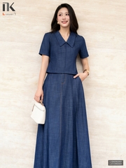 Chân váy denim khóa môi dáng xòe thoải mái, mềm điệu LUCV2602001