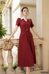 Đầm phối cổ cúc bọc kiểu dáng thanh lịch, sang chảnh LUDV2506001